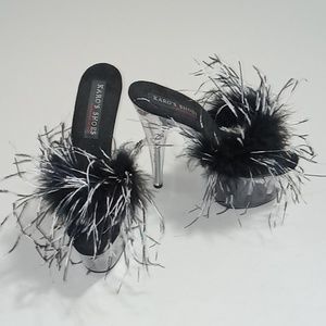 Lucite/marabou heels